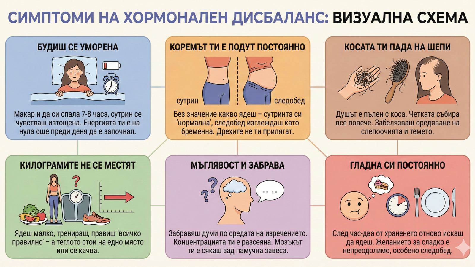 Симптоми на хормонален дисбаланс: визуална схема